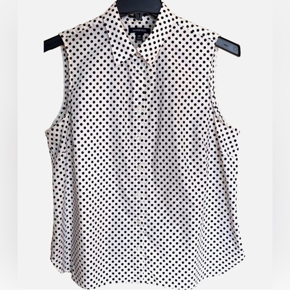 Lands' End Tops - Lands’ End Sleeveless Polka Dot Button Front Blouse Black White Top Size 18P